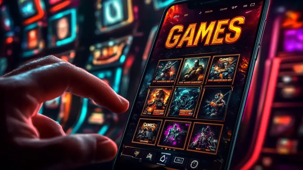 Mobile casino games on smartphone showing various betting and gaming options
