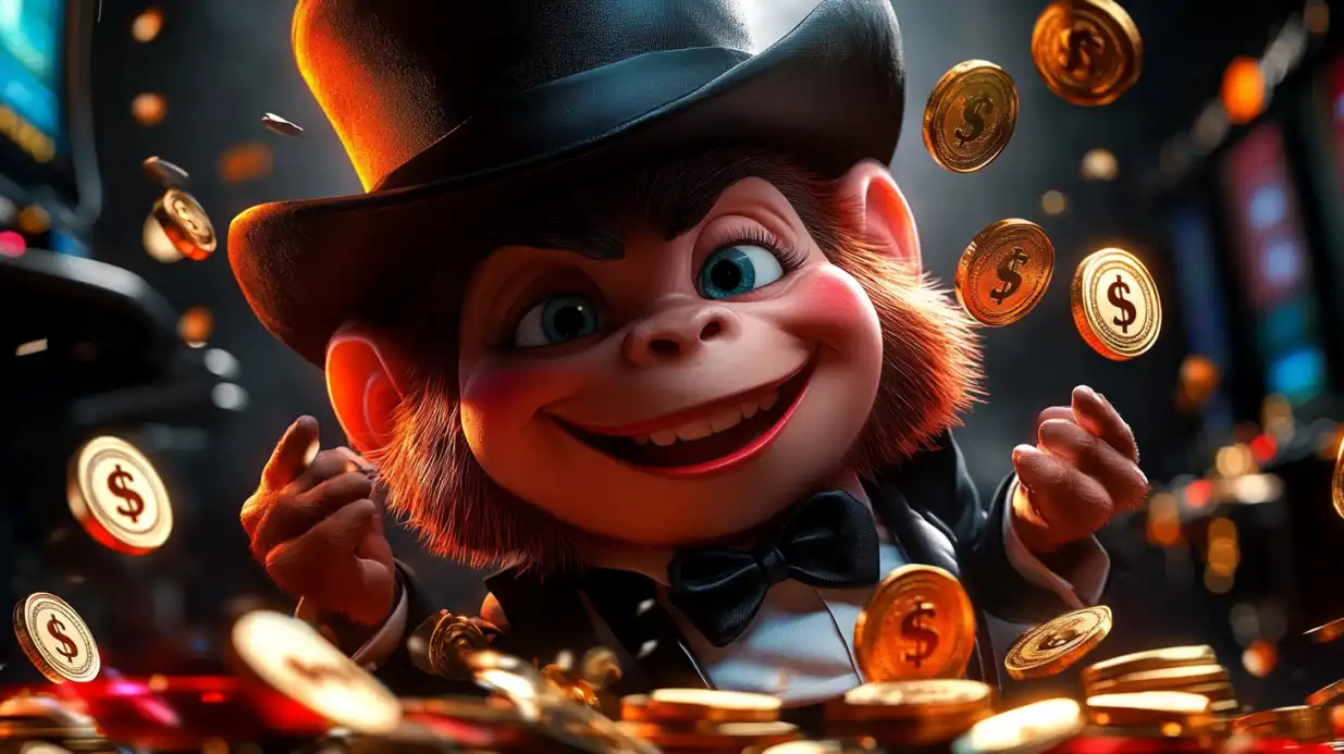Leprechaun hat with gold coins and casino elements representing luck and winning