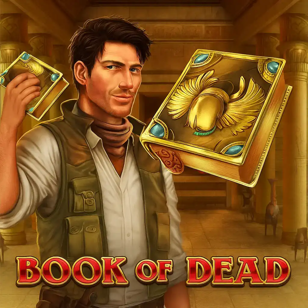 Book of Dead slot with Egyptian adventurer and golden book